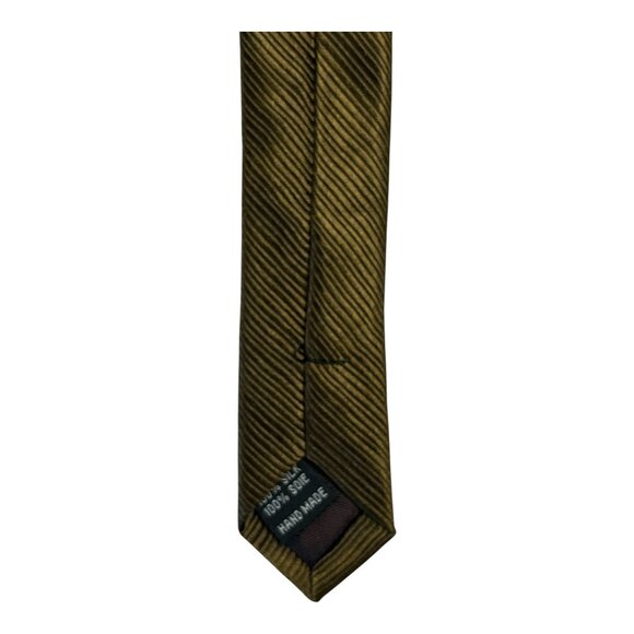 Tattersall London Handmade Silk Tie – Brown Olive Diagonal Stripe – 57" x 3" - Picture 2 of 5